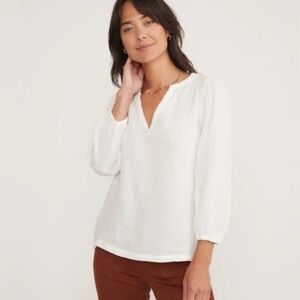 Marine Layer Jamie‎ Banded Collar Double Cloth Top in White XS